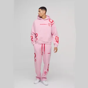 Oversized Boxy Official Tonal Print Zip Hooded Tracksuit