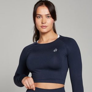 Seamless Long Sleeve Crop Top - Navy